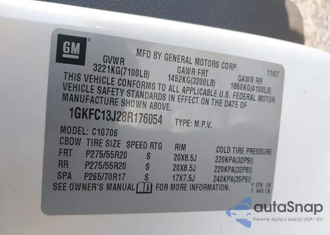 2008 GMC Yukon из США, поврежденный, VIN 1GKFC13128R176054